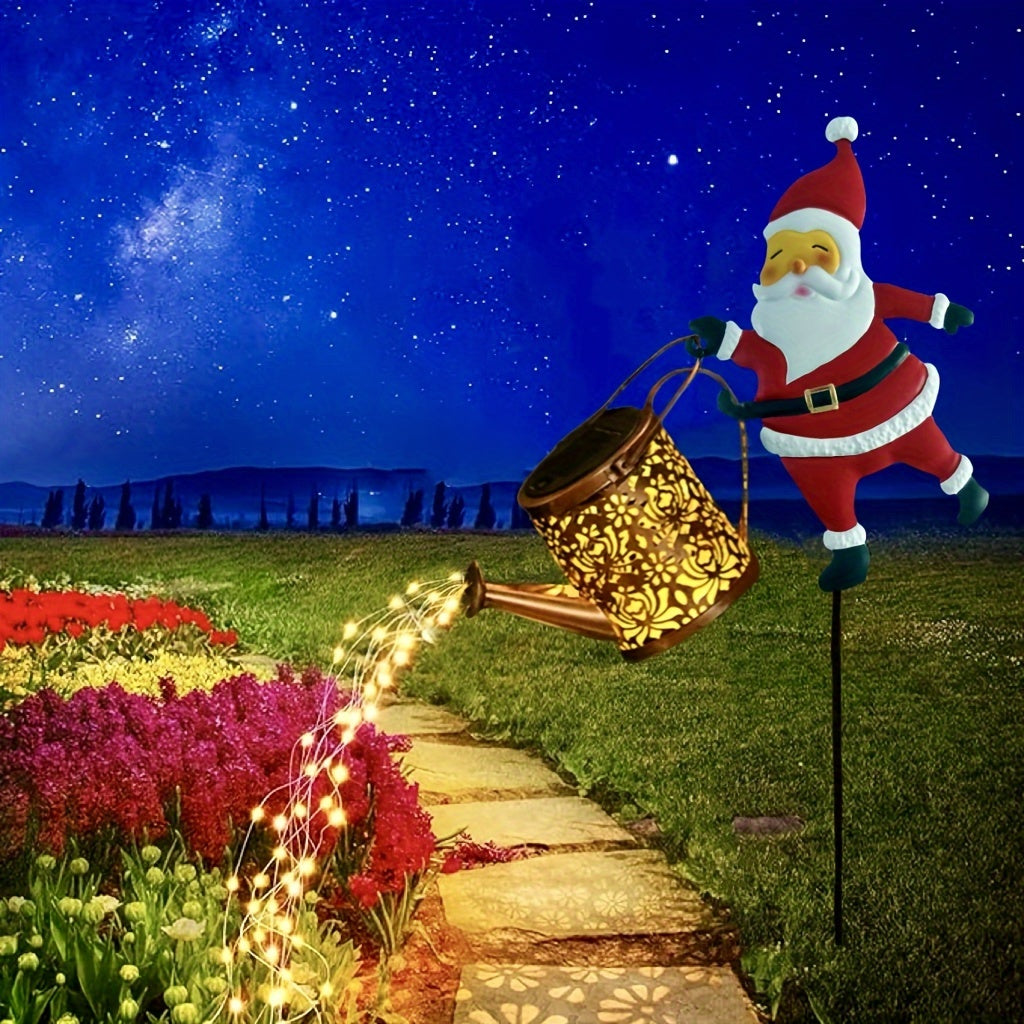 Solar-Powered Santa Teapot Garden Lights