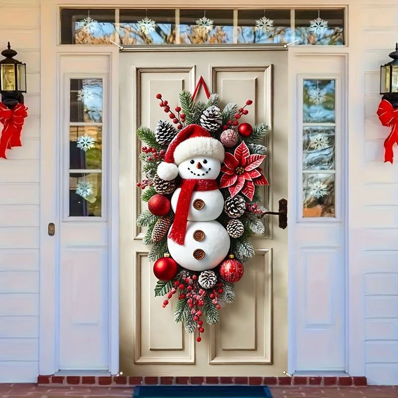 Festive Polyester Snowman Wreath – Playful Holiday Door Decoration