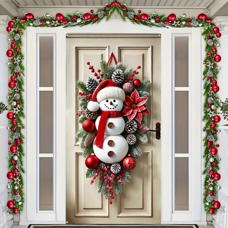 Festive Polyester Snowman Wreath – Playful Holiday Door Decoration