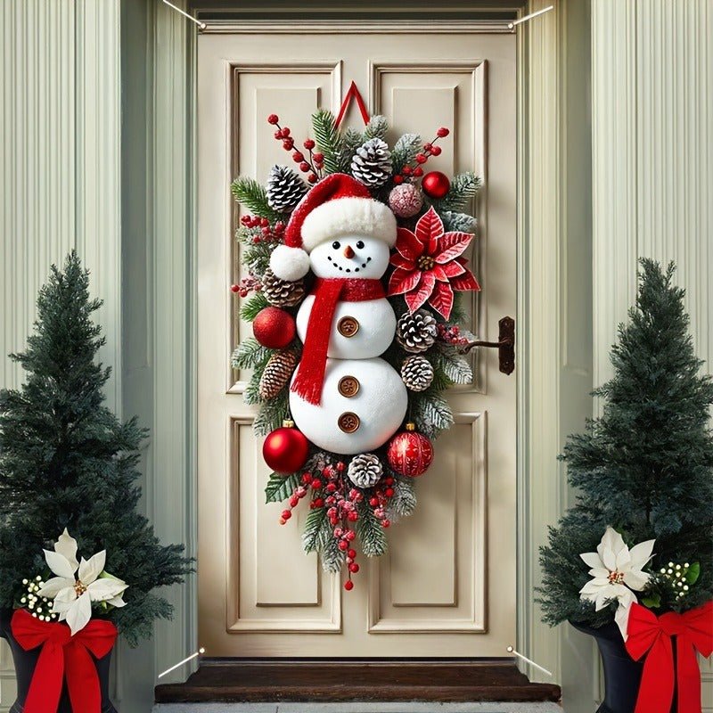 Festive Polyester Snowman Wreath – Playful Holiday Door Decoration
