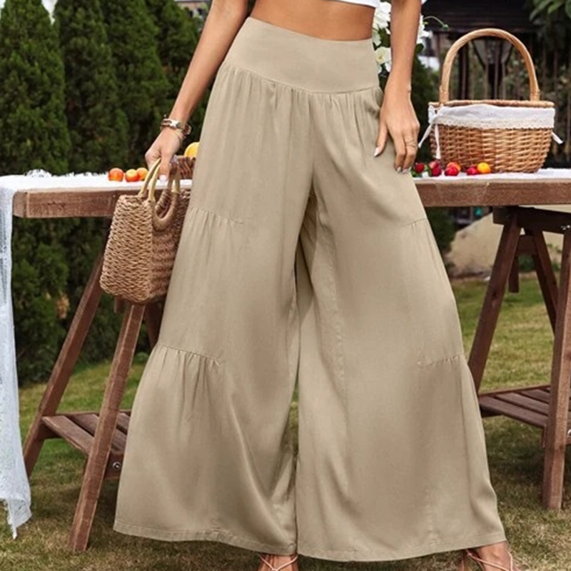 Gretia - Cotton blend pants with wide legs