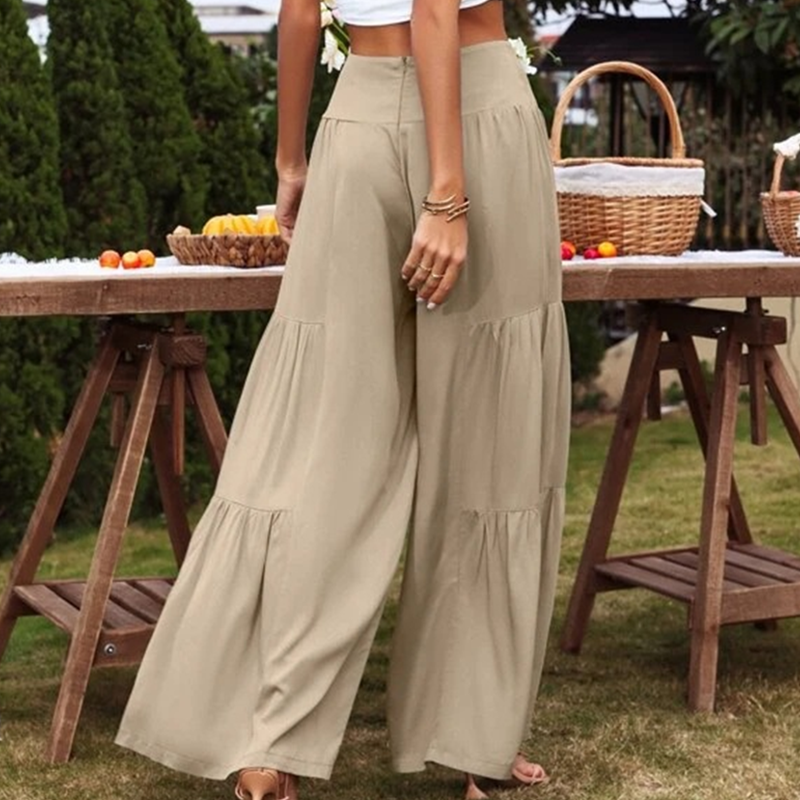 Gretia - Cotton blend pants with wide legs