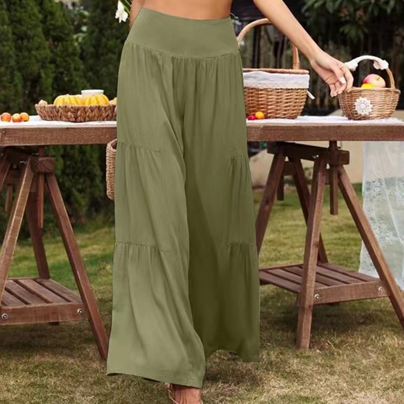 Gretia - Cotton blend pants with wide legs