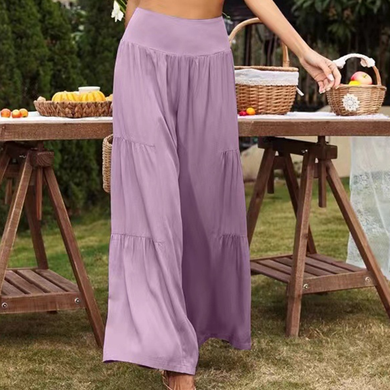 Gretia - Cotton blend pants with wide legs