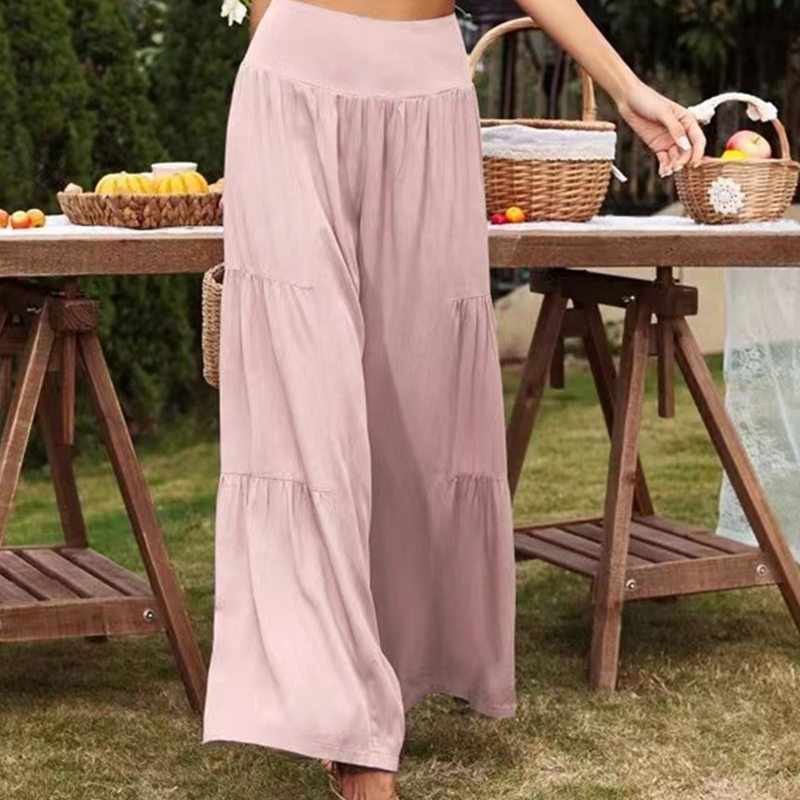 Gretia - Cotton blend pants with wide legs