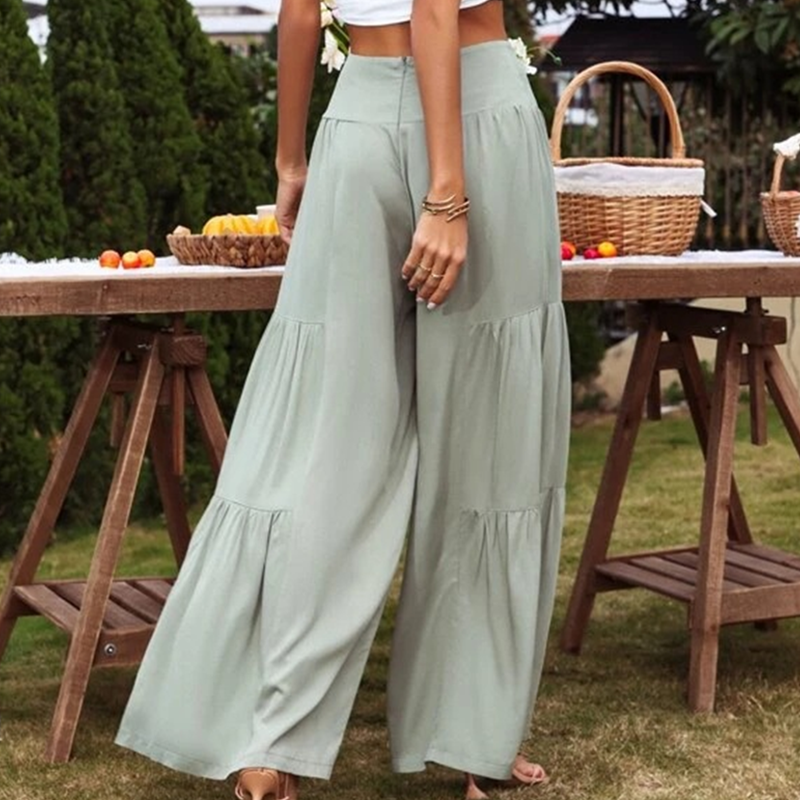 Gretia - Cotton blend pants with wide legs