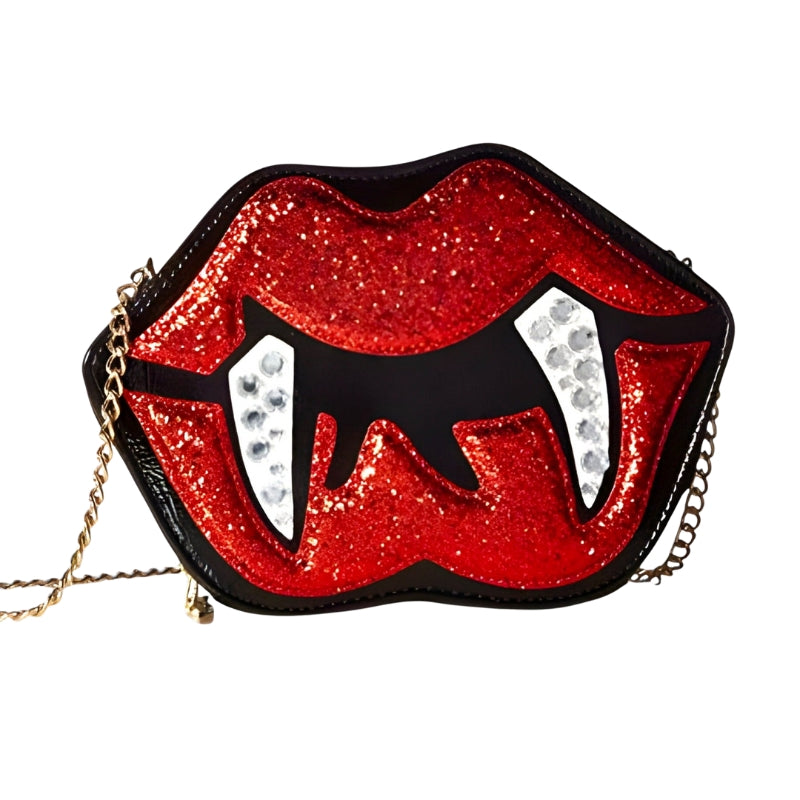 Alina Gothic Halloween Shoulder Bag β Lips & Teeth Design with Adjustable Strap