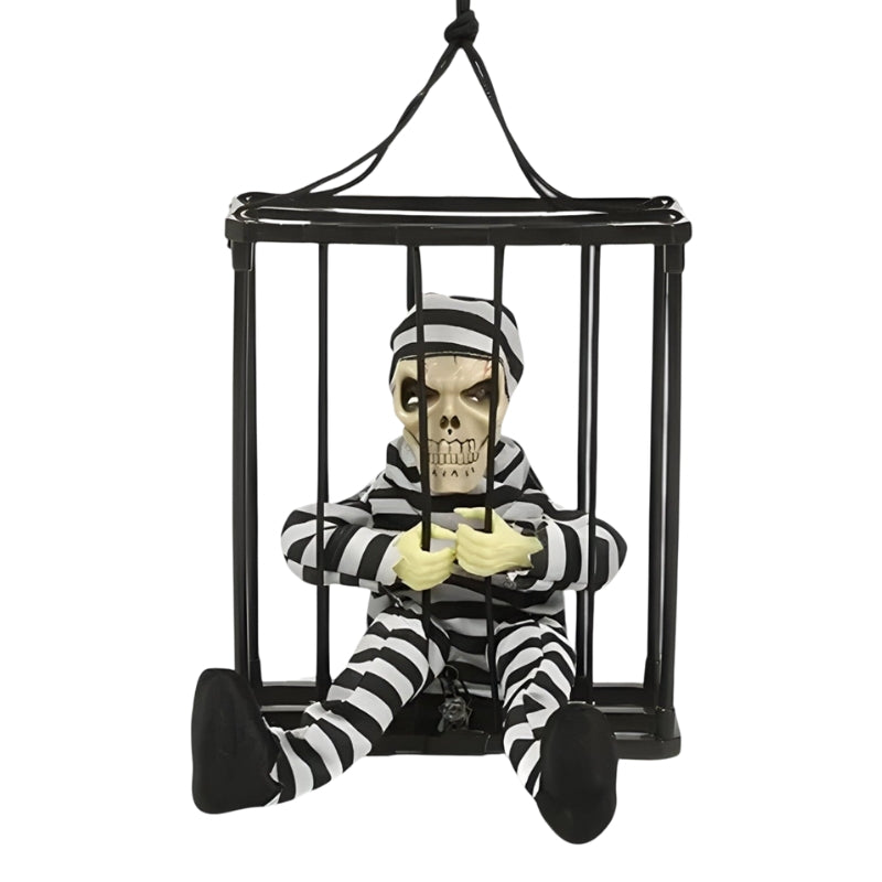 FrightCorp Animatronic Prison Skeleton with Voice, Light, and Sound Effects