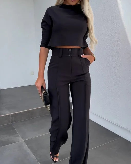 Algene – Casual High-Waisted Pants in a Set