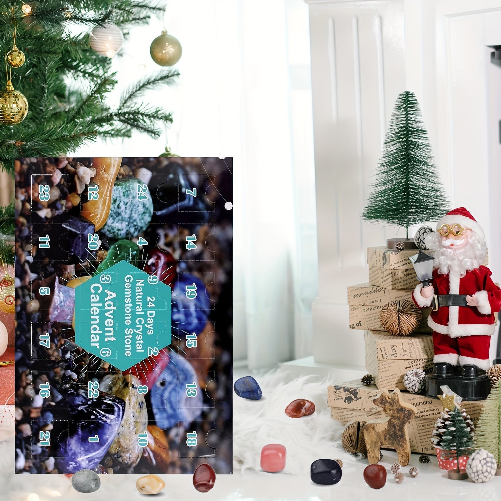 1 Piece Christmas Gemstone Advent Calendar, 24 Natural Crystals