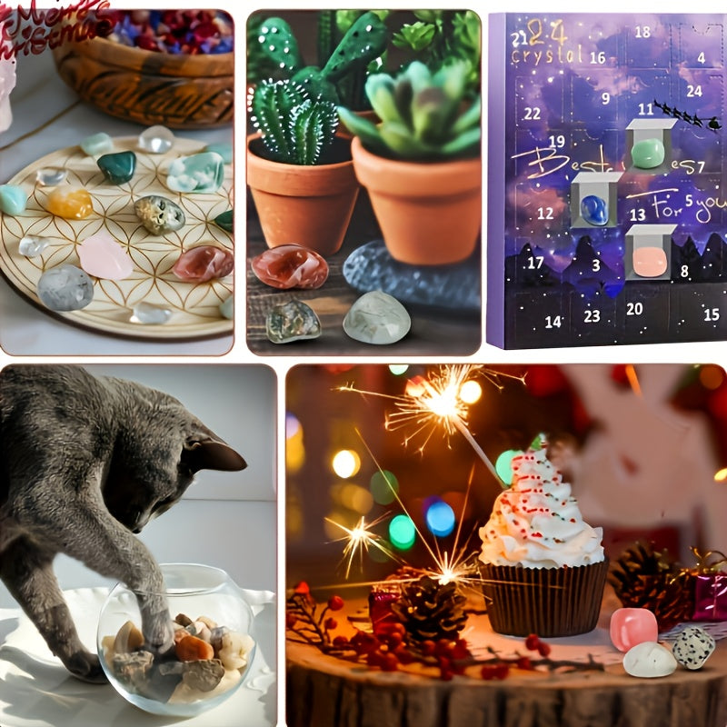 1 Piece Christmas Gemstone Advent Calendar, 24 Natural Crystals
