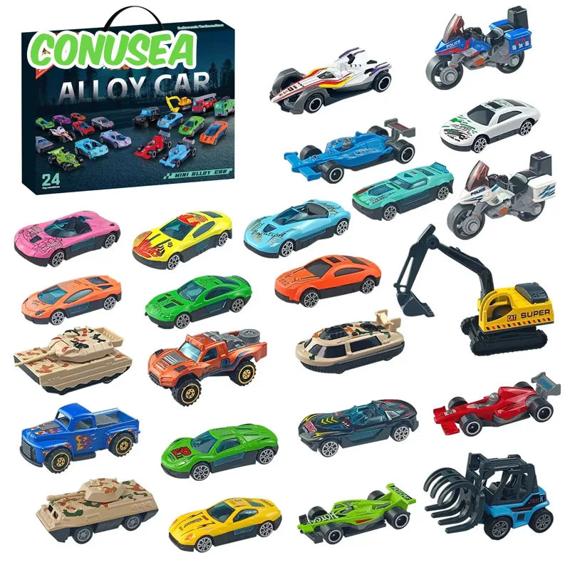 24 Pieces Christmas Gifts Advent Calendar Alloy Model Diecast Car Set