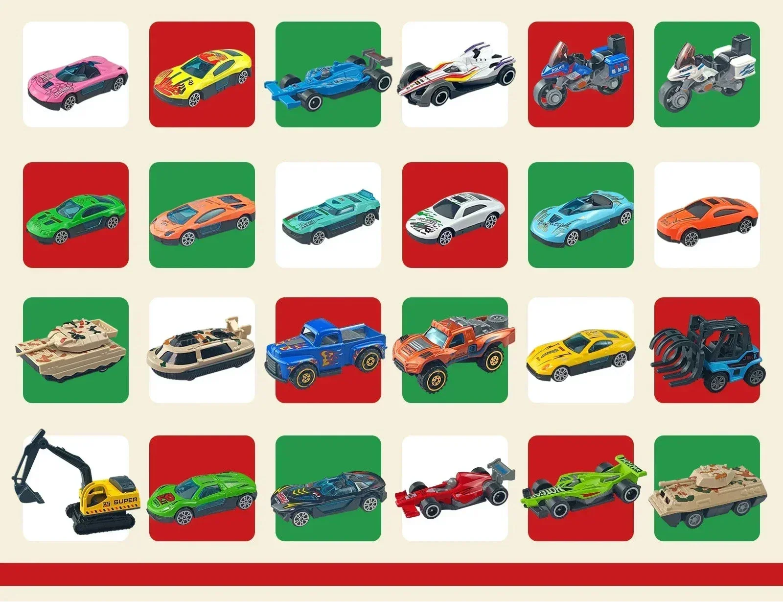24 Pieces Christmas Gifts Advent Calendar Alloy Model Diecast Car Set