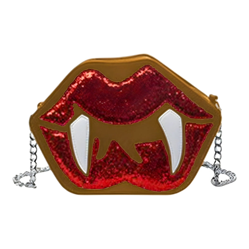 Alina Gothic Halloween Shoulder Bag – Lips & Teeth Design with Adjustable Strap