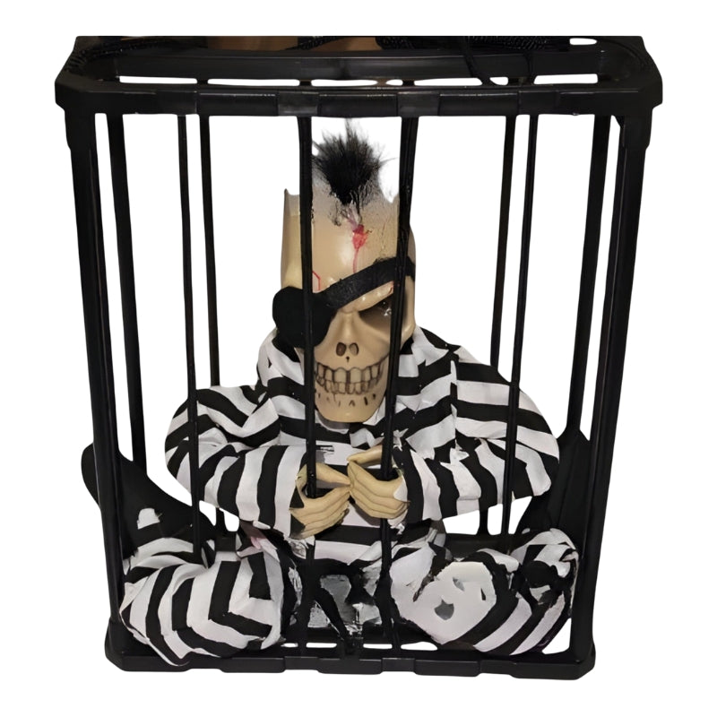 FrightCorp Animatronic Prison Skeleton with Voice, Light, and Sound Effects