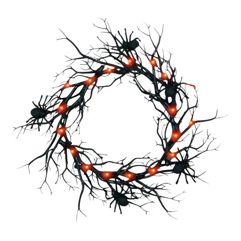 SpiderSpook LED Halloween Wreath – Vampire & Spider Decoration for Doors & Windows