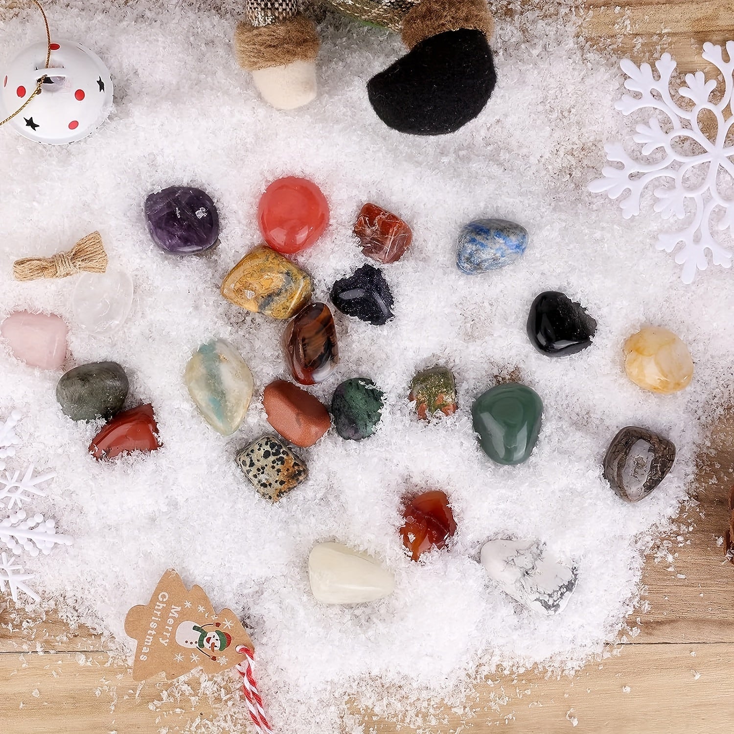 1 Piece Christmas Gemstone Advent Calendar, 24 Natural Crystals