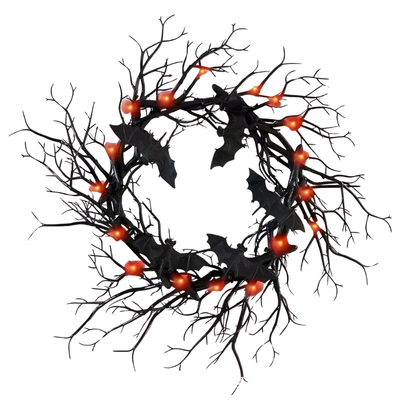 SpiderSpook LED Halloween Wreath – Vampire & Spider Decoration for Doors & Windows