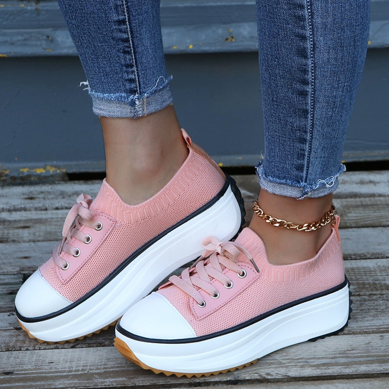 Thora Stylish Sneakers with Thickened Soles and Adjustable Laces