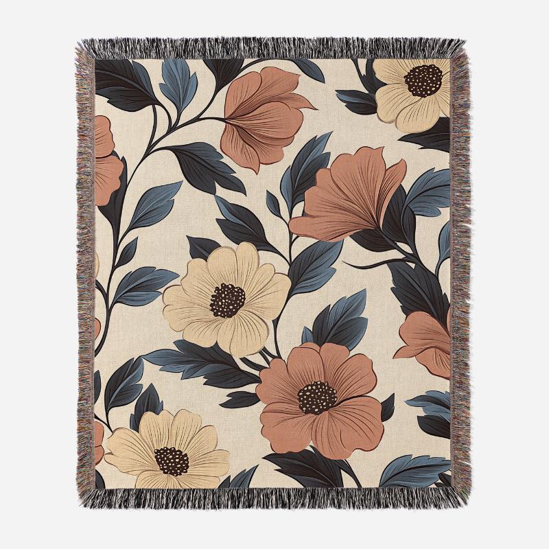 FloraWeave - Woven Floral Throw Blanket in Muted Elegance