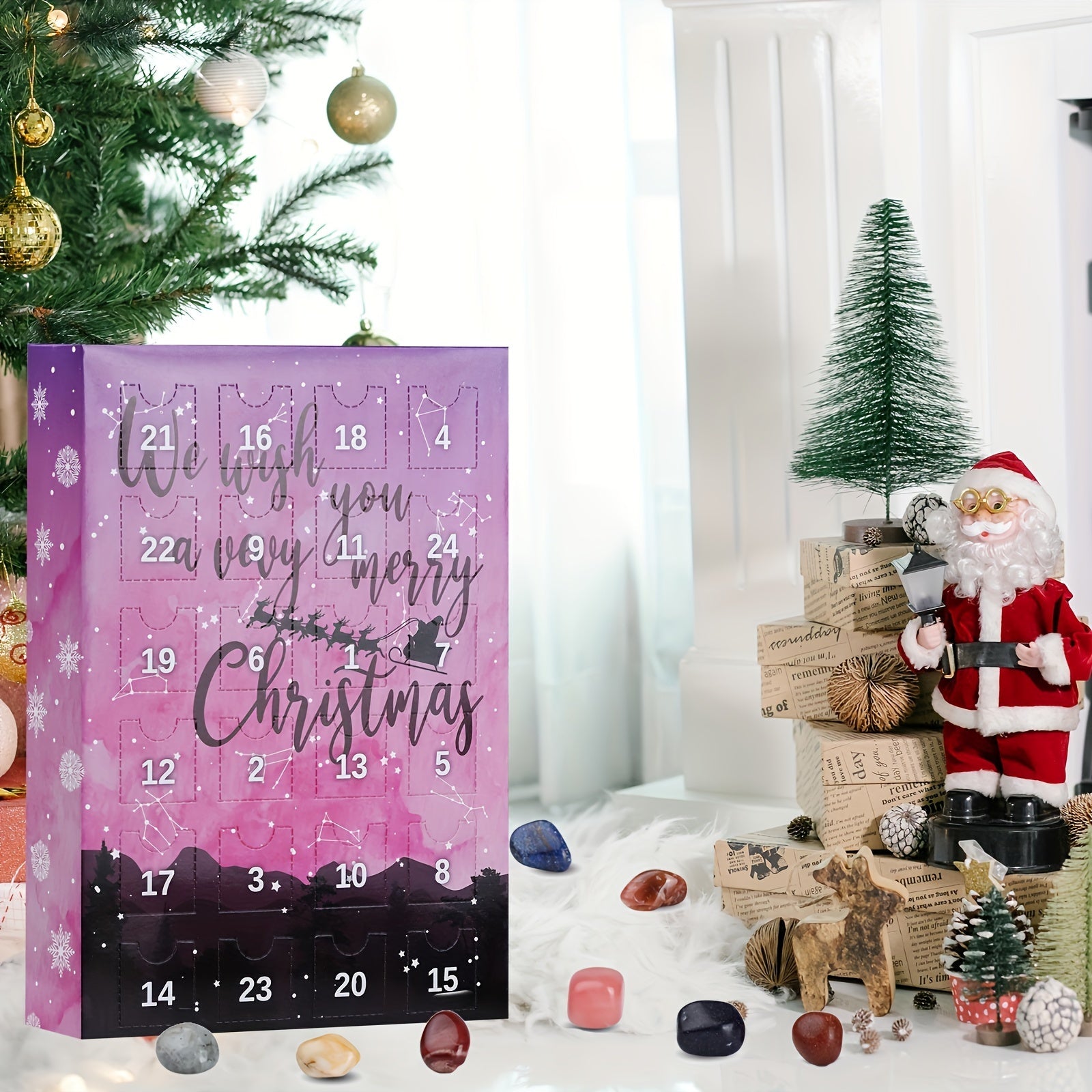 1 Piece Christmas Gemstone Advent Calendar, 24 Natural Crystals