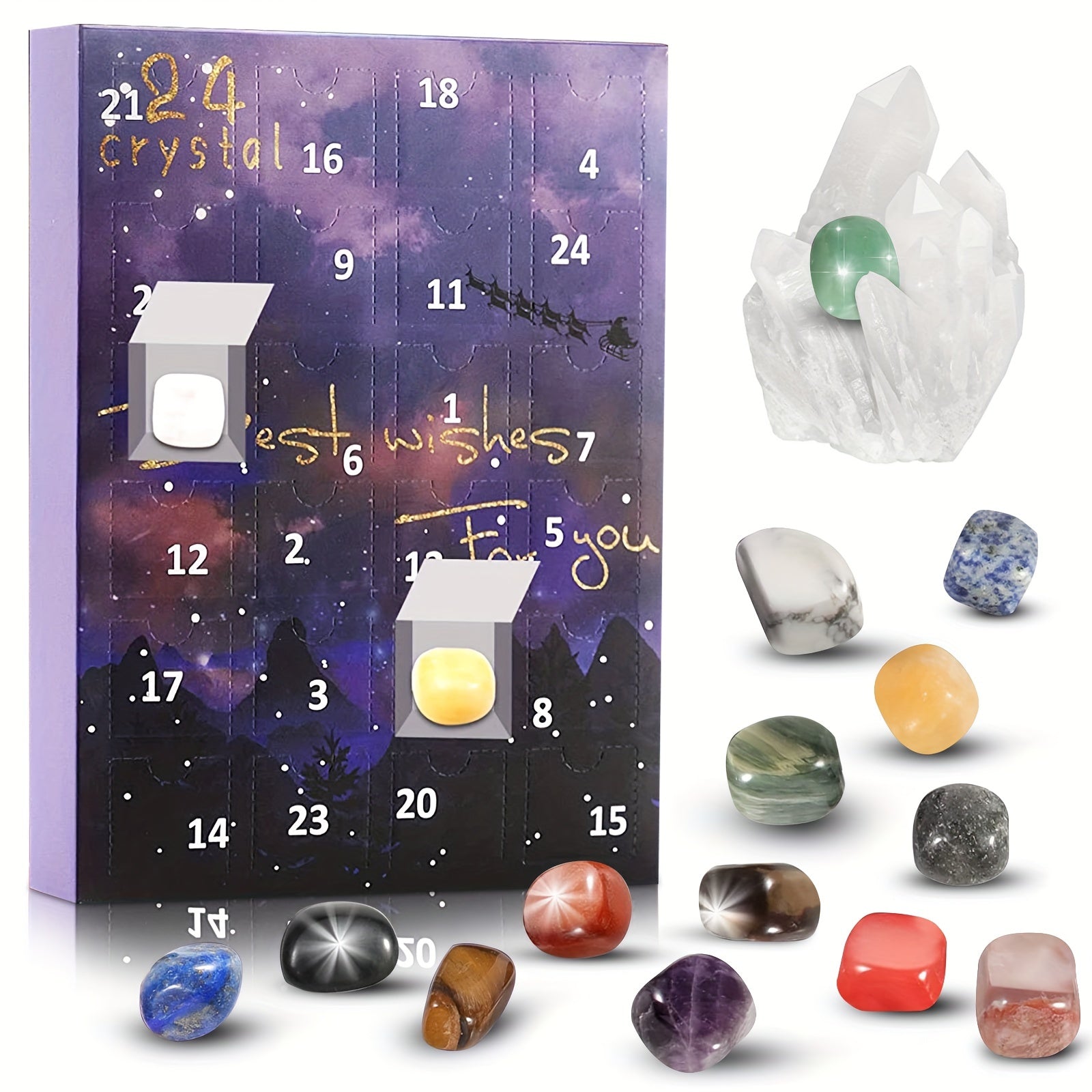 1 Piece Christmas Gemstone Advent Calendar, 24 Natural Crystals