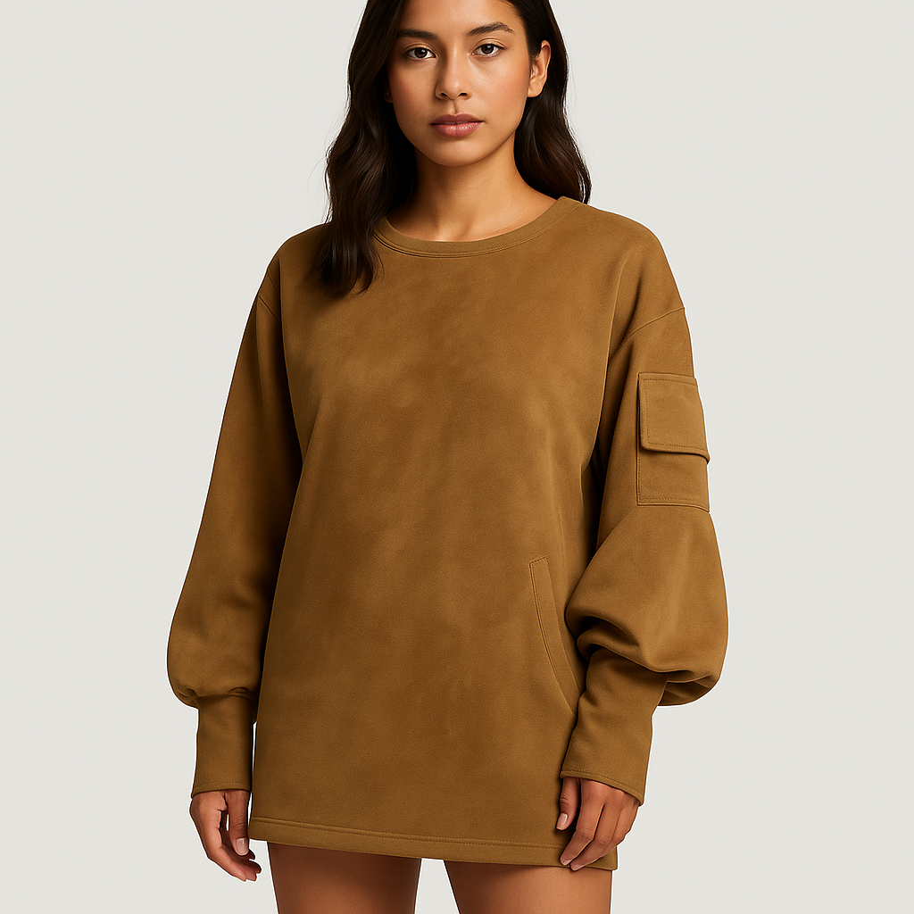 Aurielle Vintage Suede Turtleneck Mini Dress – Effortless Retro Chic