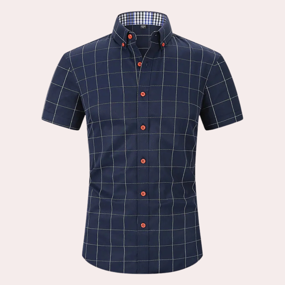 Philipe - Classic Short-Sleeve Plaid Shirt with Buttons