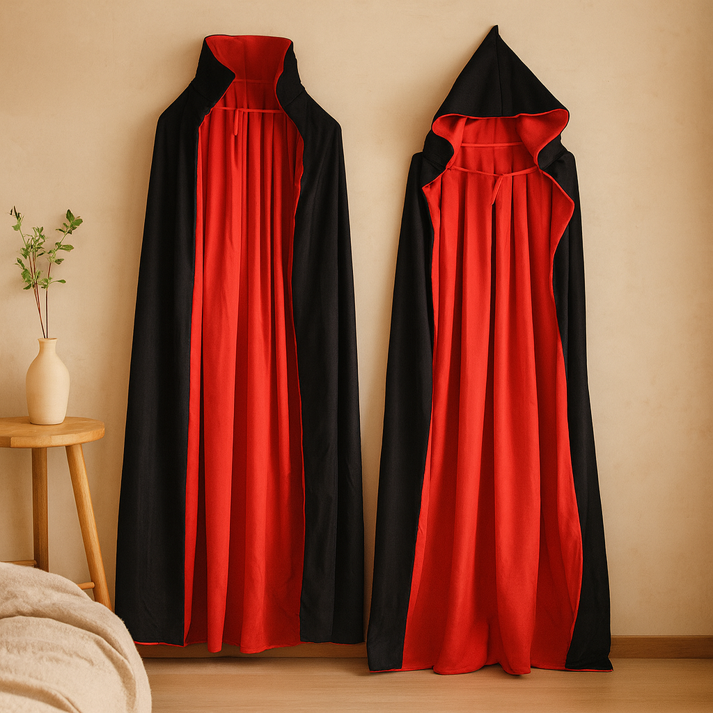 BloodMoon Vampire Cloak – Black & Red Halloween Costume Cape