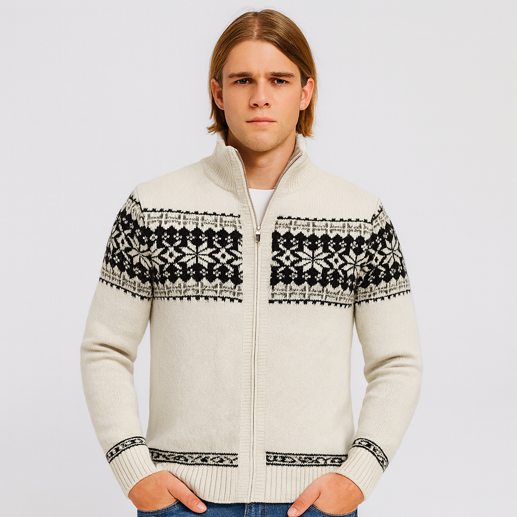 Noah | Men's Warm Sweater with Snowflake Print and Zipper