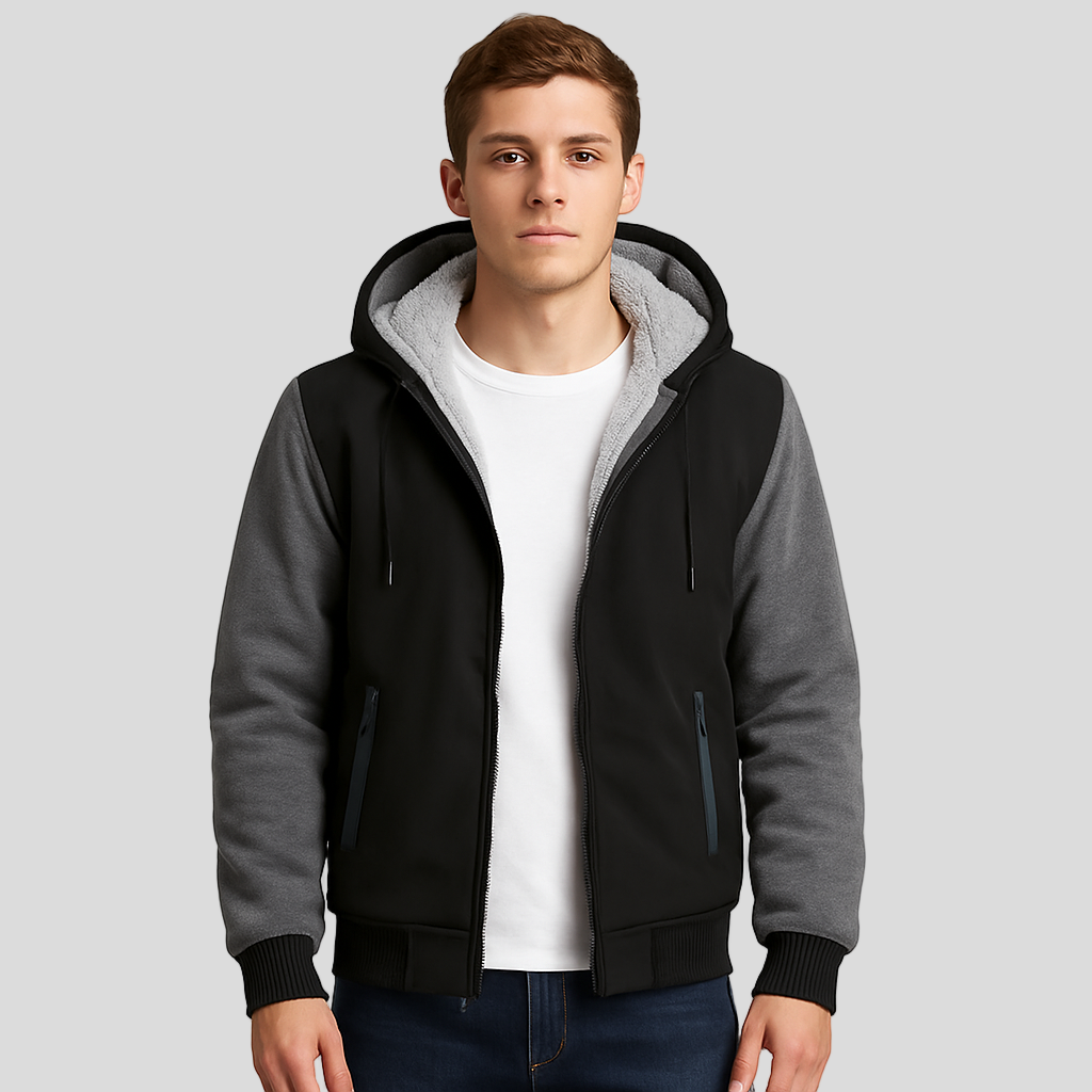 Jorn | Men's Winter Fleece Jacket with Hood and Color Contrast