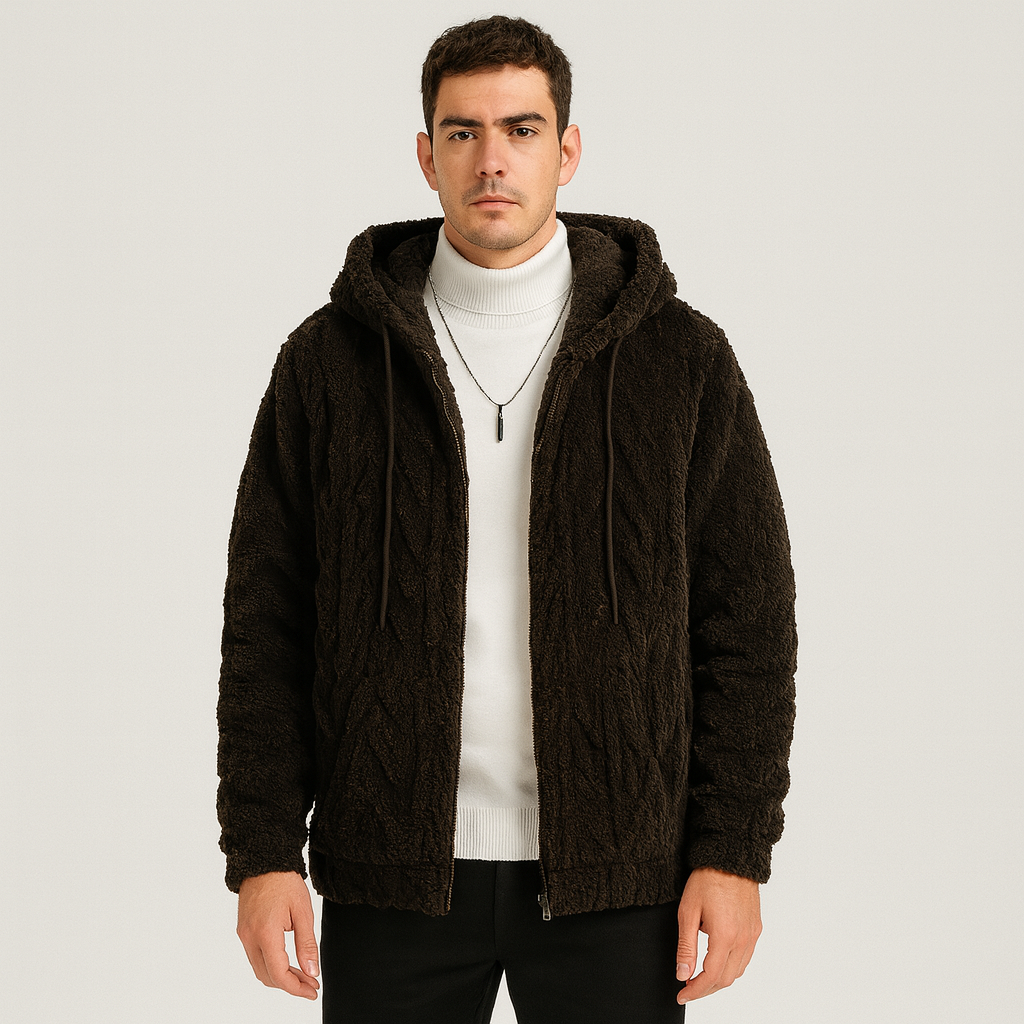 Calum | Solid Color Fleece Jacket with Hood for Men