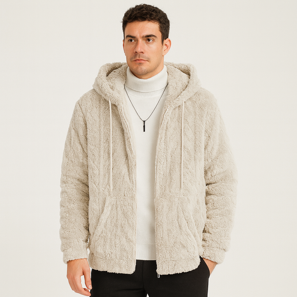 Calum | Solid Color Fleece Jacket with Hood for Men