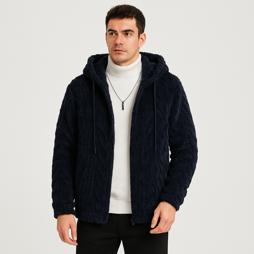 Calum | Solid Color Fleece Jacket with Hood for Men