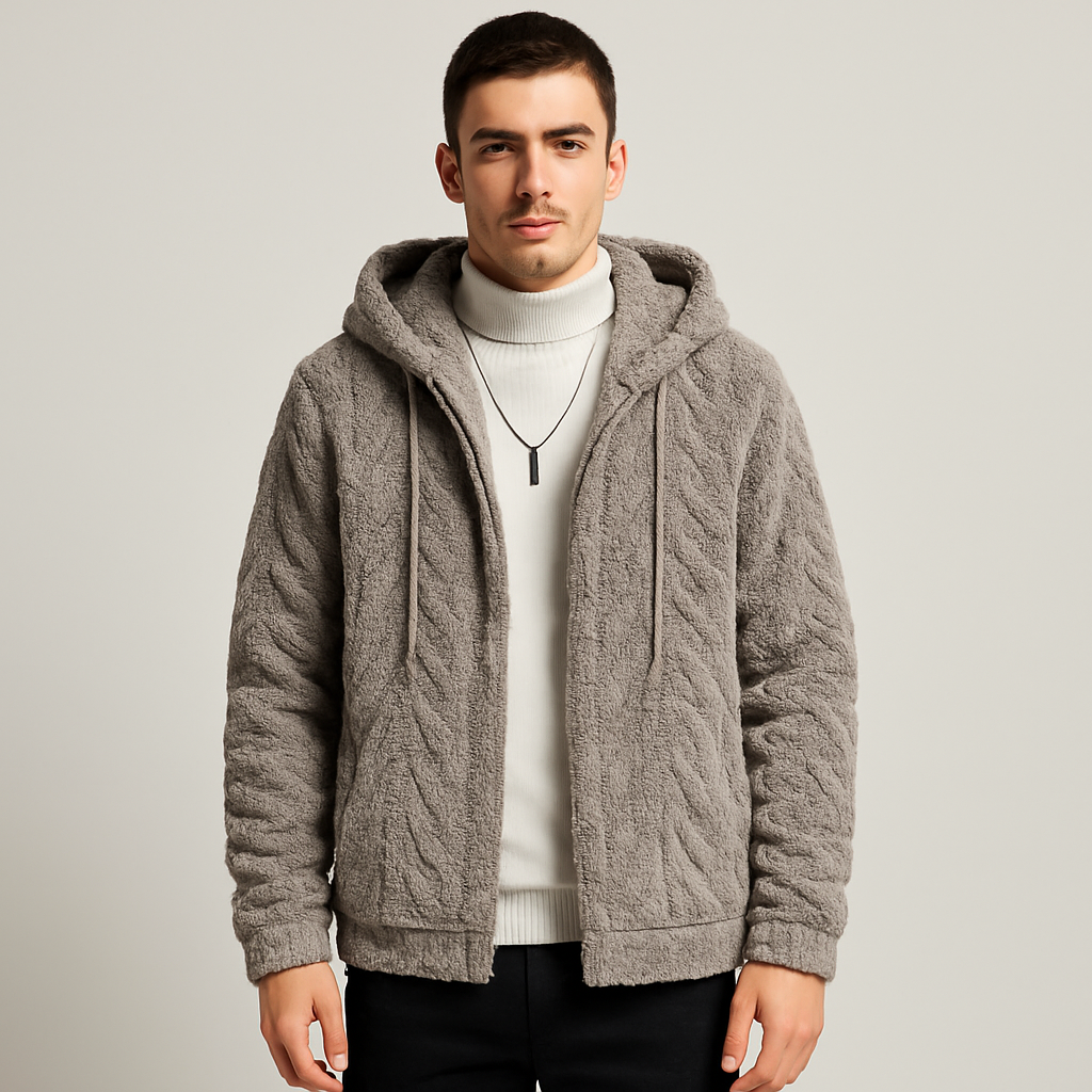 Calum | Solid Color Fleece Jacket with Hood for Men