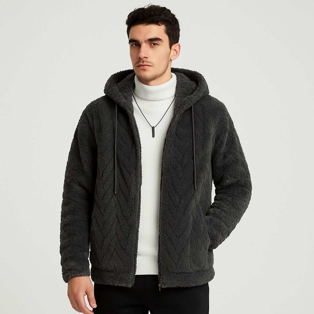 Calum | Solid Color Fleece Jacket with Hood for Men