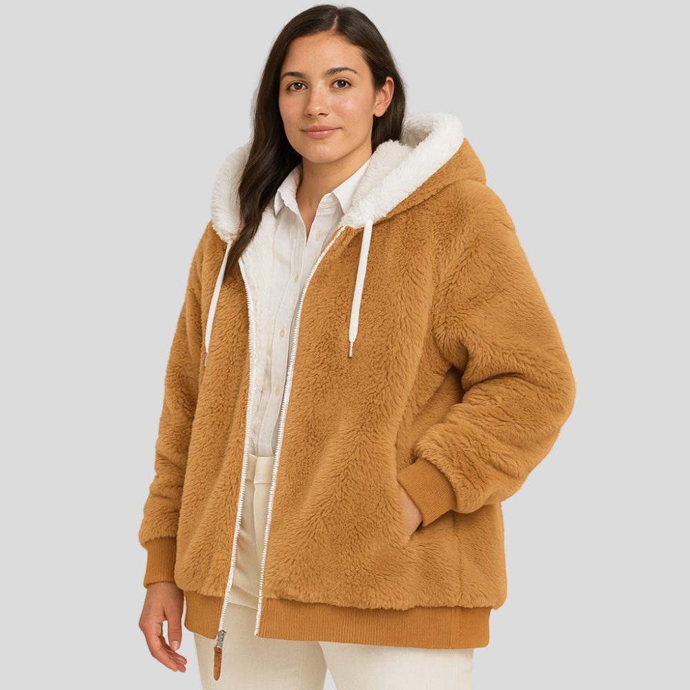 Leila | Casual Coat with Zipper and Faux Fur Hood