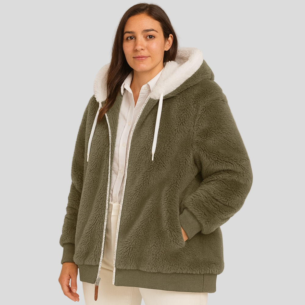 Leila | Casual Coat with Zipper and Faux Fur Hood