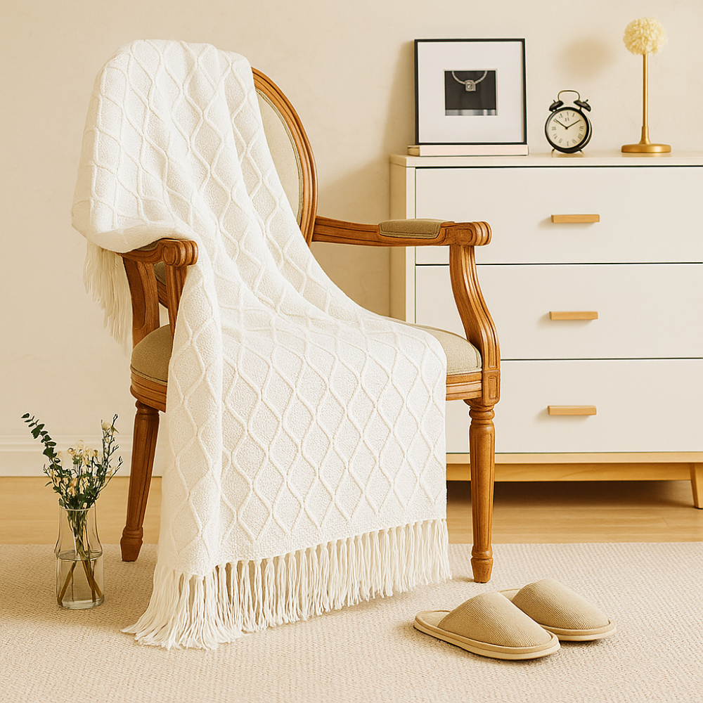 Soft and Comfortable Vintage Style Blanket with Geometric Pattern for Sofa and Bed