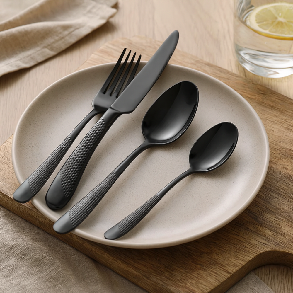 40-Piece Black Stainless Steel Table Service Carver