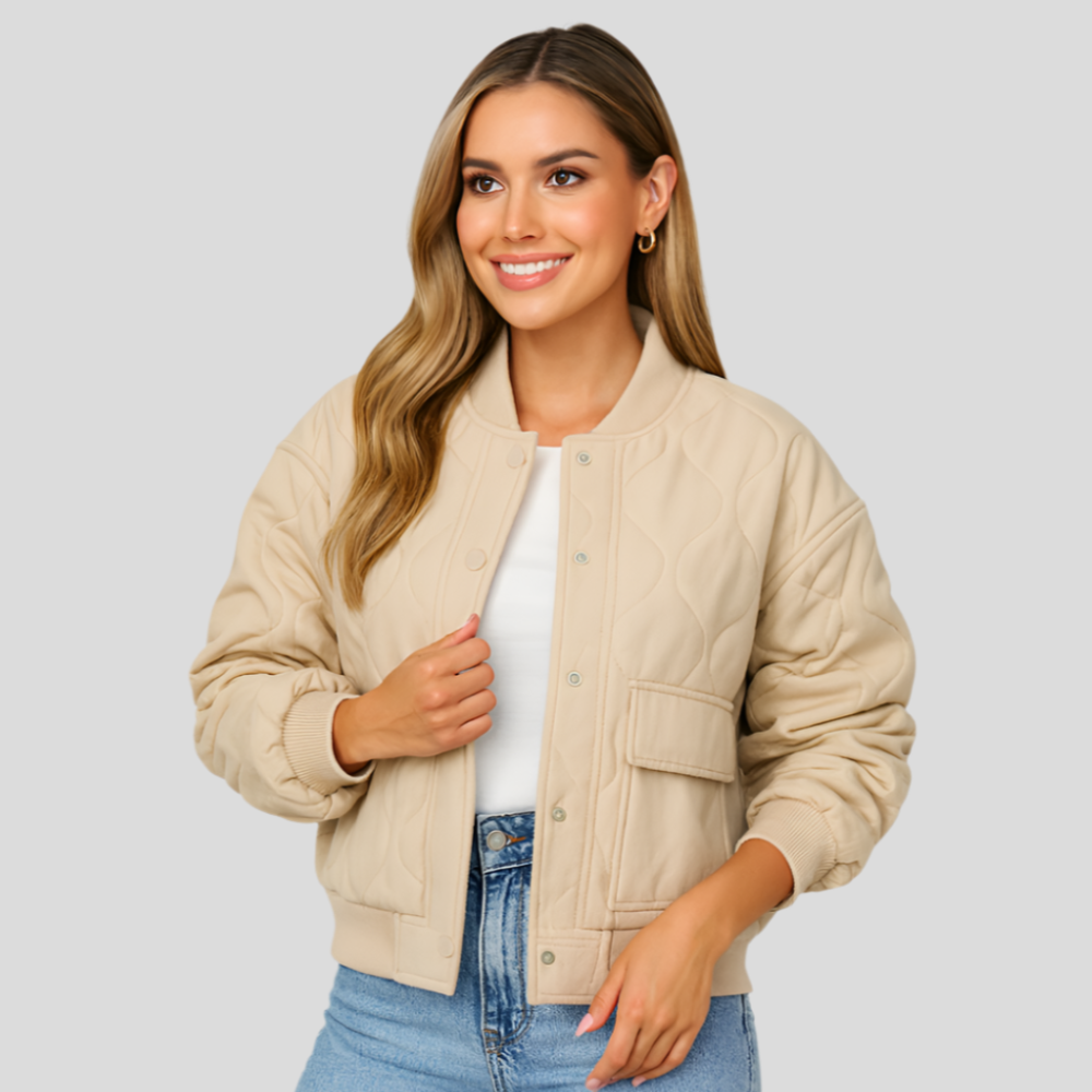 Short Bomber Jacket Karina – Ribbed Edges and Side Pockets for Women