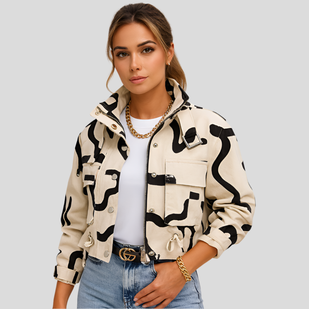 Women's Short Pilot Blouson – Elegant Zipper Application with Elastic Waistband
