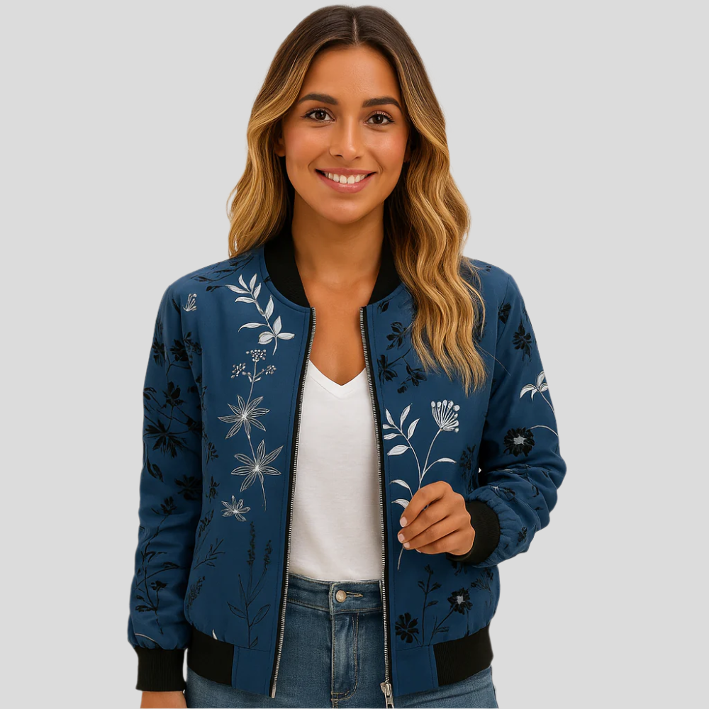 Clotilde Aviator Jacket with Floral Pattern – Lightweight Women's Printed Jacket