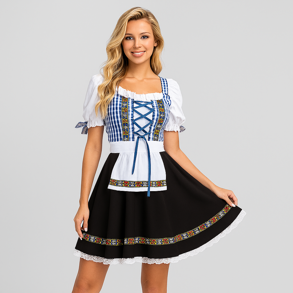 Elegant Women's Dirndl β With Lace Trim & Back Ribbon in Traditional Bavarian Style