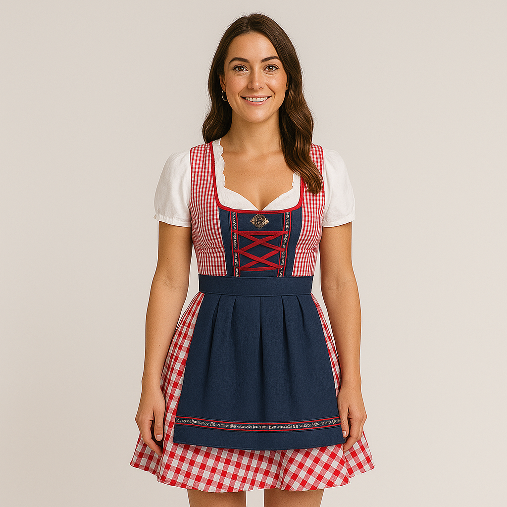 Women's Checked Dirndl - Bavarian Traditional Dress for Munich Beer Festival