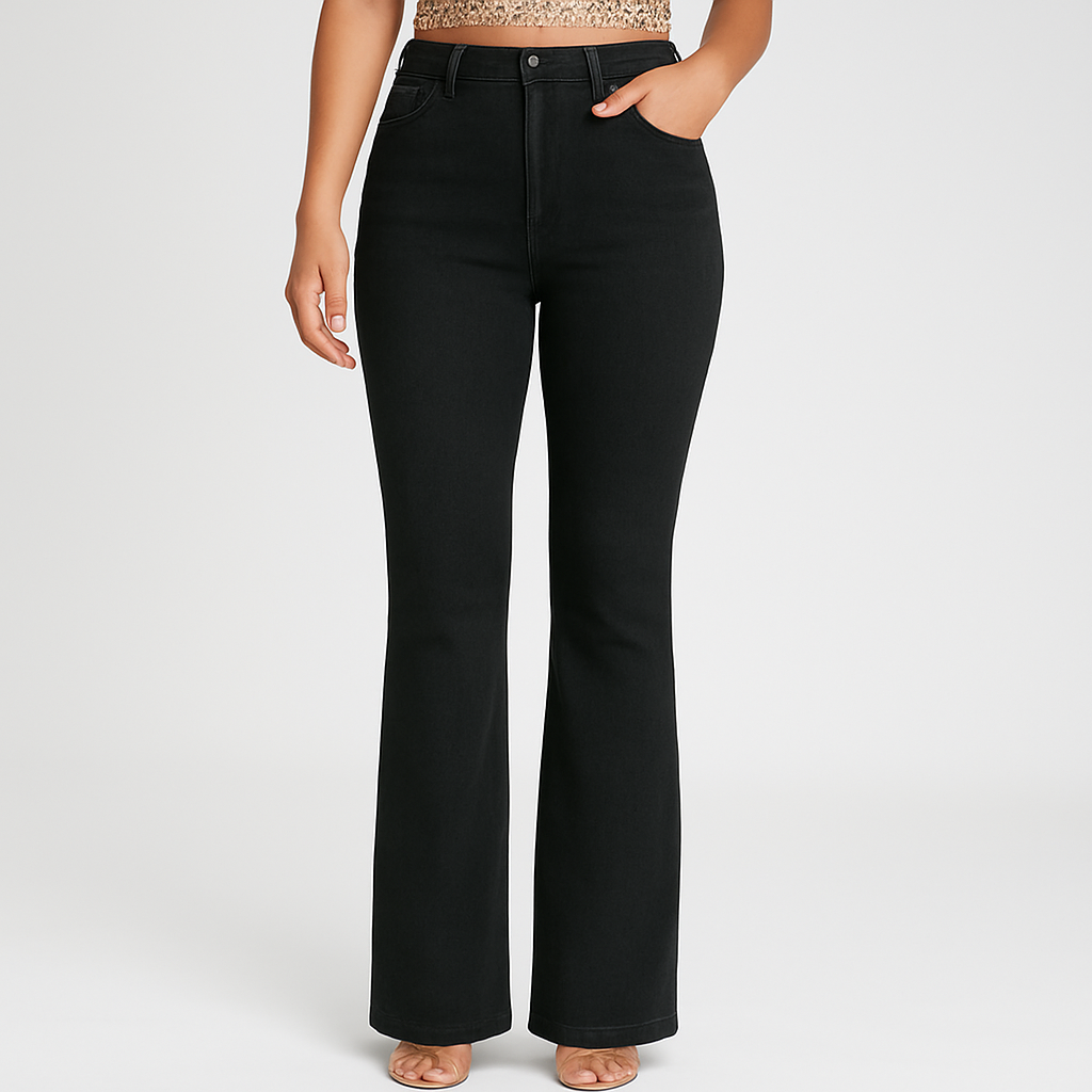 Bella – Elegant Black Leather-Look Jeans for Women – Super Stretch High-Waisted