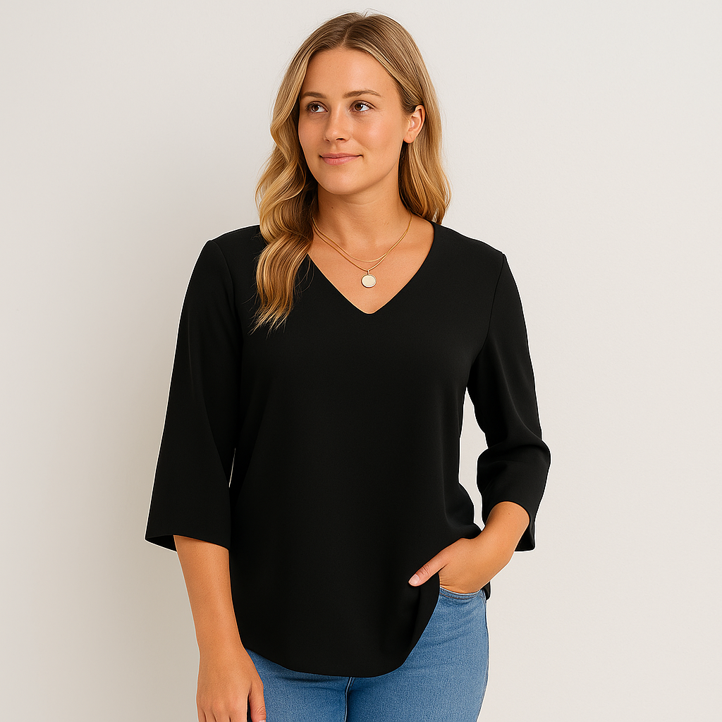 Thelma - Elegant Long Sleeve Top with V-Neck