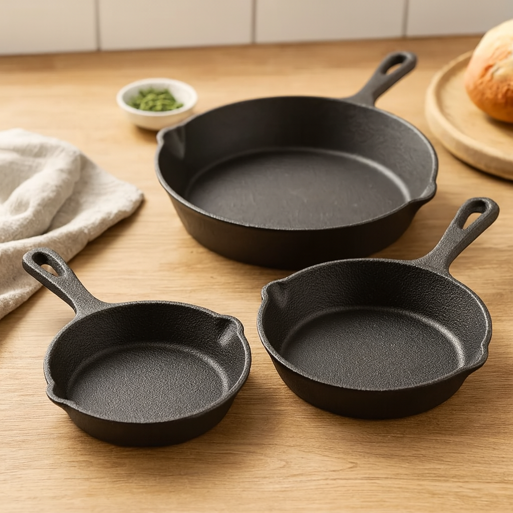 Alvaris | 3-Piece Pre-Seasoned Cast Iron Frying Pan Set