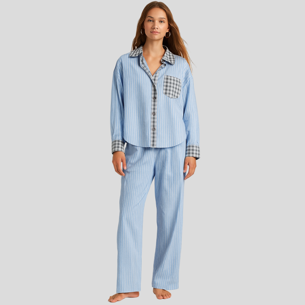 Marcelline | Long-sleeve shirt and wide-leg plaid pants set