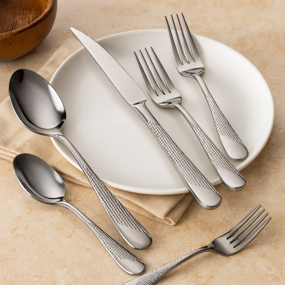 Silverora | Stainless Steel Cutlery Set with Hammered Handles